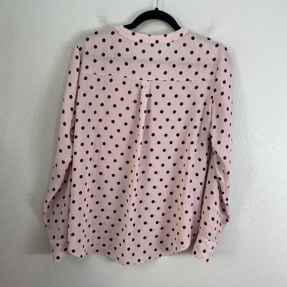 Express Womens Medium Polka Dot Zipper Blouse Blush Pink Roll Tab Sleeve Shirt - Picture 6 of 7